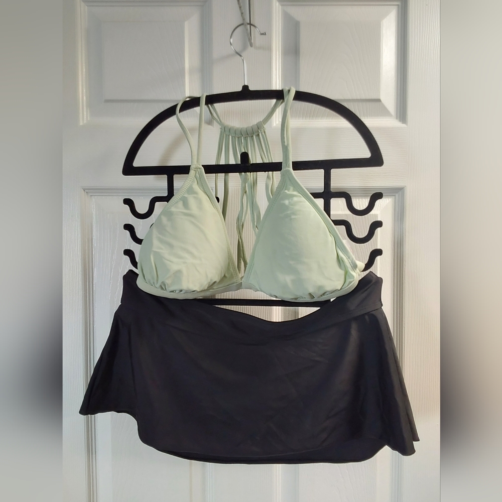Black and Light Green 2 piece Bathing Suit